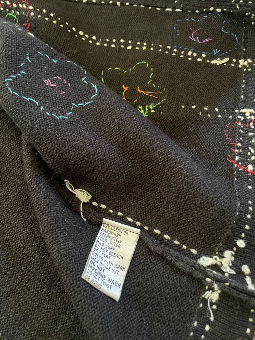 Vintage Michael Simon Black Vest with Multicolor Felt Flower Appliqué - Picture 5 of 8